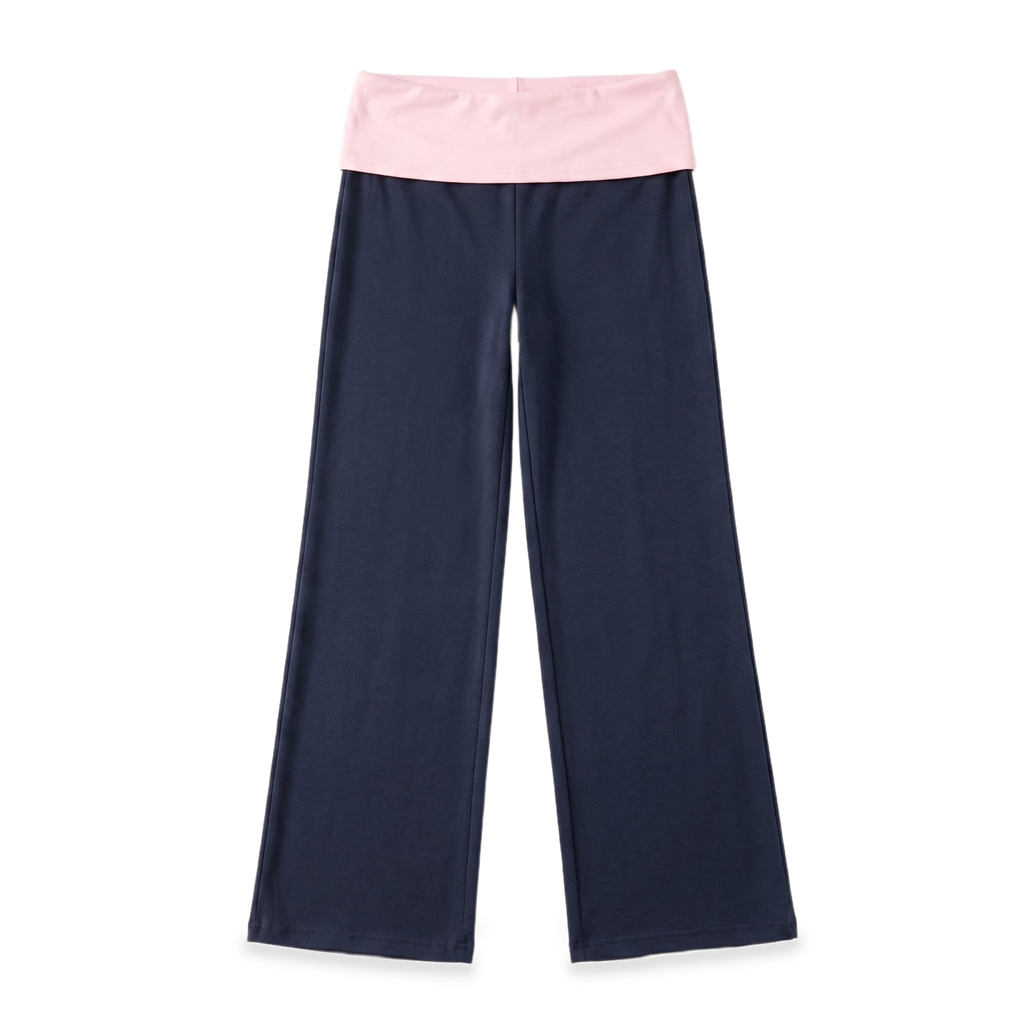 Sunoire navy foldover colorblock pants garment flatlay 01