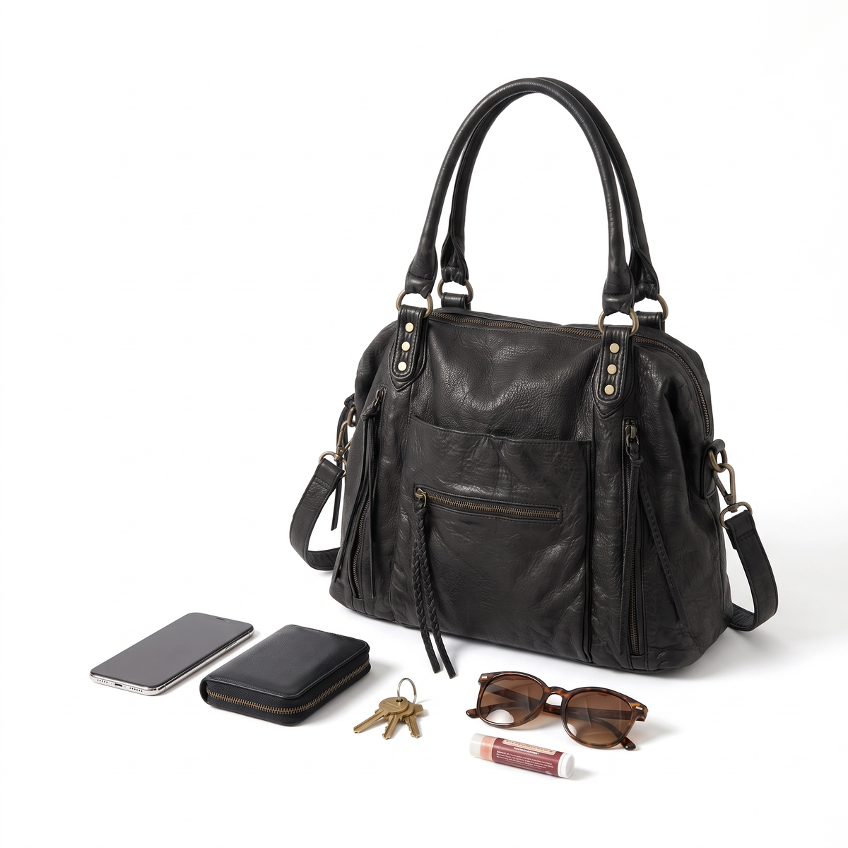 Women's Fringe Multi-Pocket Hobo Bag, what fits inside