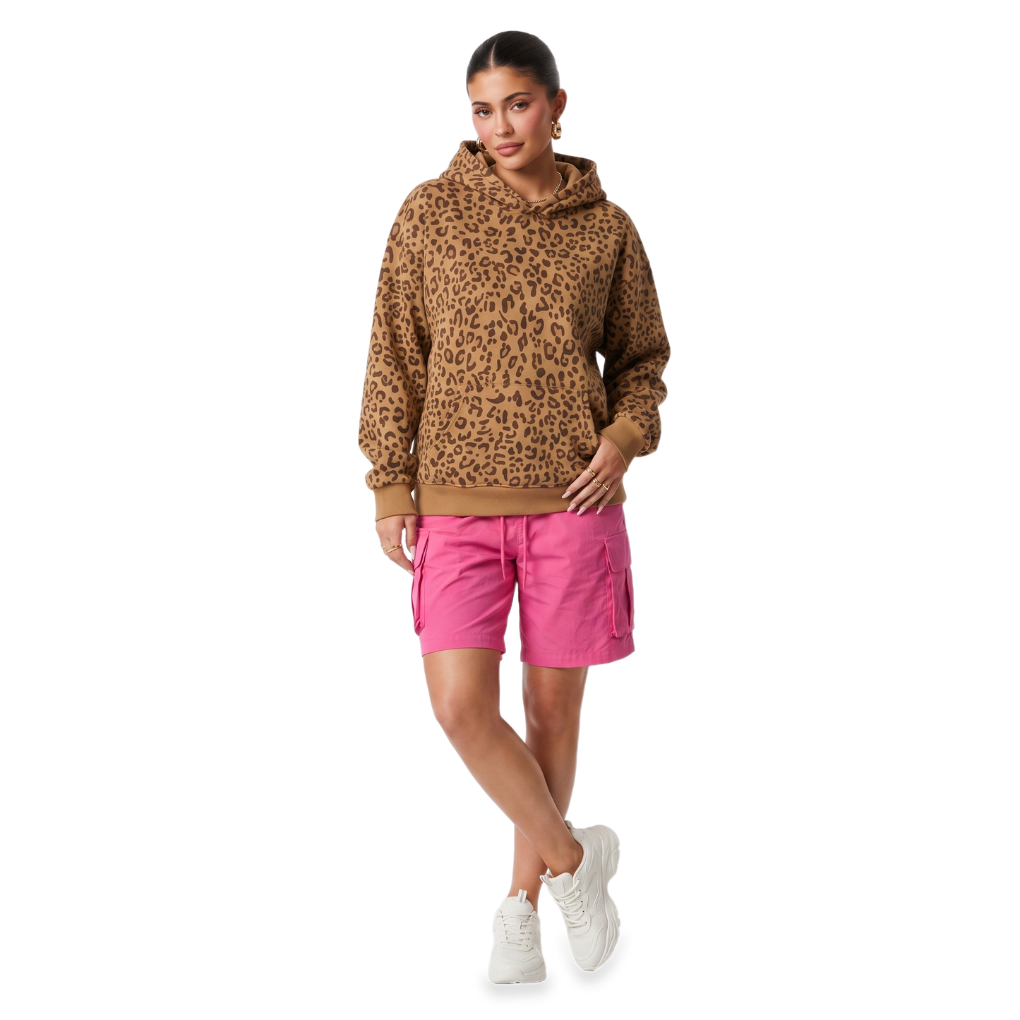 Sunoire leopard print drawstring hoodie colorway tan front crop 01