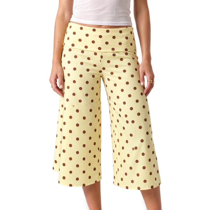 Sunoire black polka dot gaucho capri pants colorway yellow front crop 01