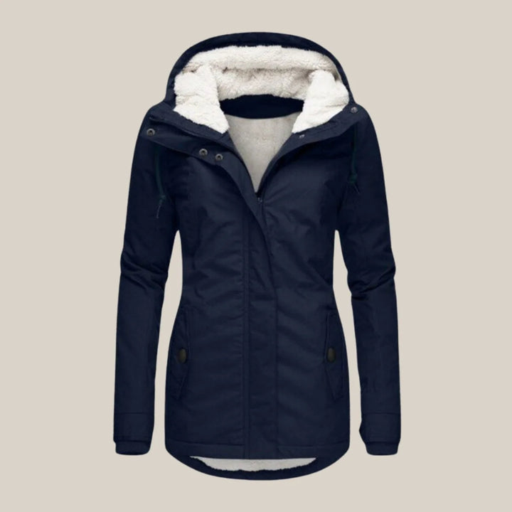 Women's Sherpa-Lined Hooded Quilted Jacket Fleece Winter Coat in Blue