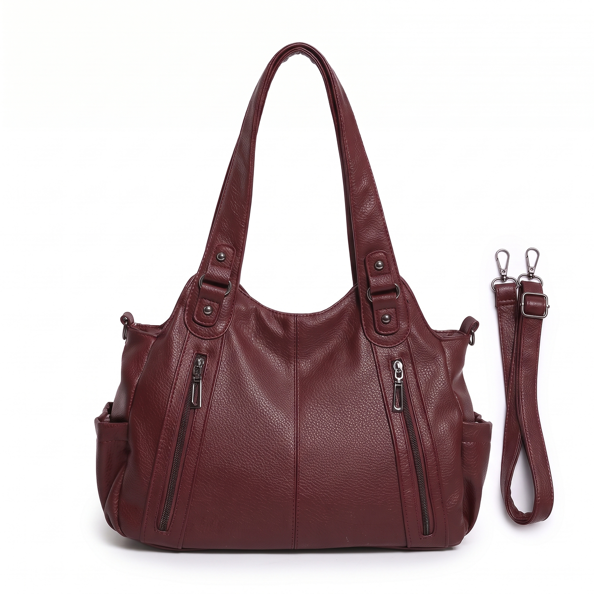 Sunoire women s vintage square shape pu leather dual shoulder crossbody tote bag soft large capacity zipper closure rivet office commute colorway red