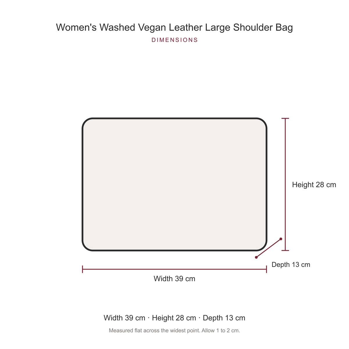Women's Washed Vegan Leather Large Shoulder Bag, dimensions