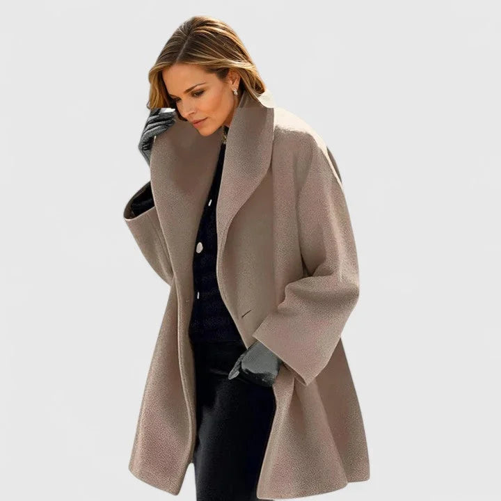 Women's button-front shawl collar wool coat with wide in Khaki