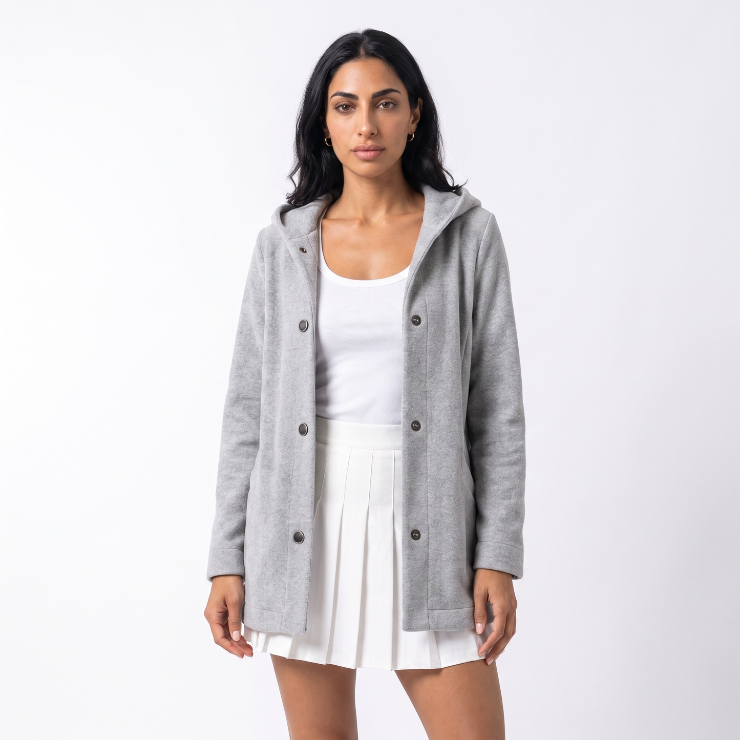Sunoire womens casual hooded cardigan with pockets colorway gray front crop 01