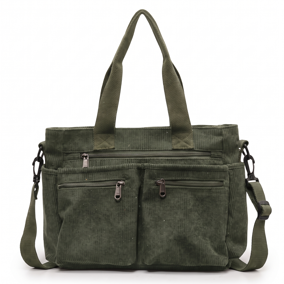 Women's Corduroy Multi-Pocket Tote Bag in Green