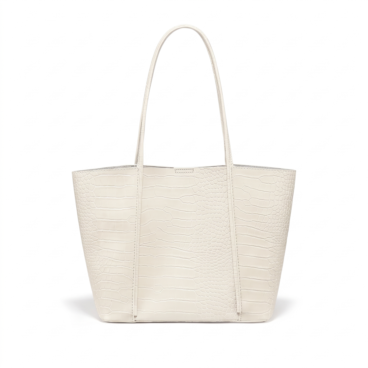 Women's Croc Embossed Faux Leather Tote Bag in Rice White