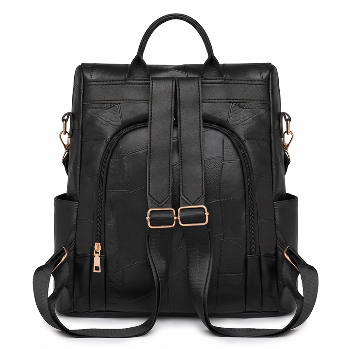 Women's Faux Leather Back Zip Backpack, back view