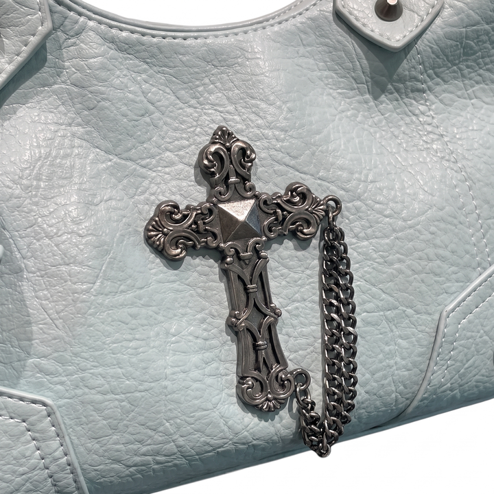 Women's Vegan Leather Biker Shoulder Bag, hardware close-up