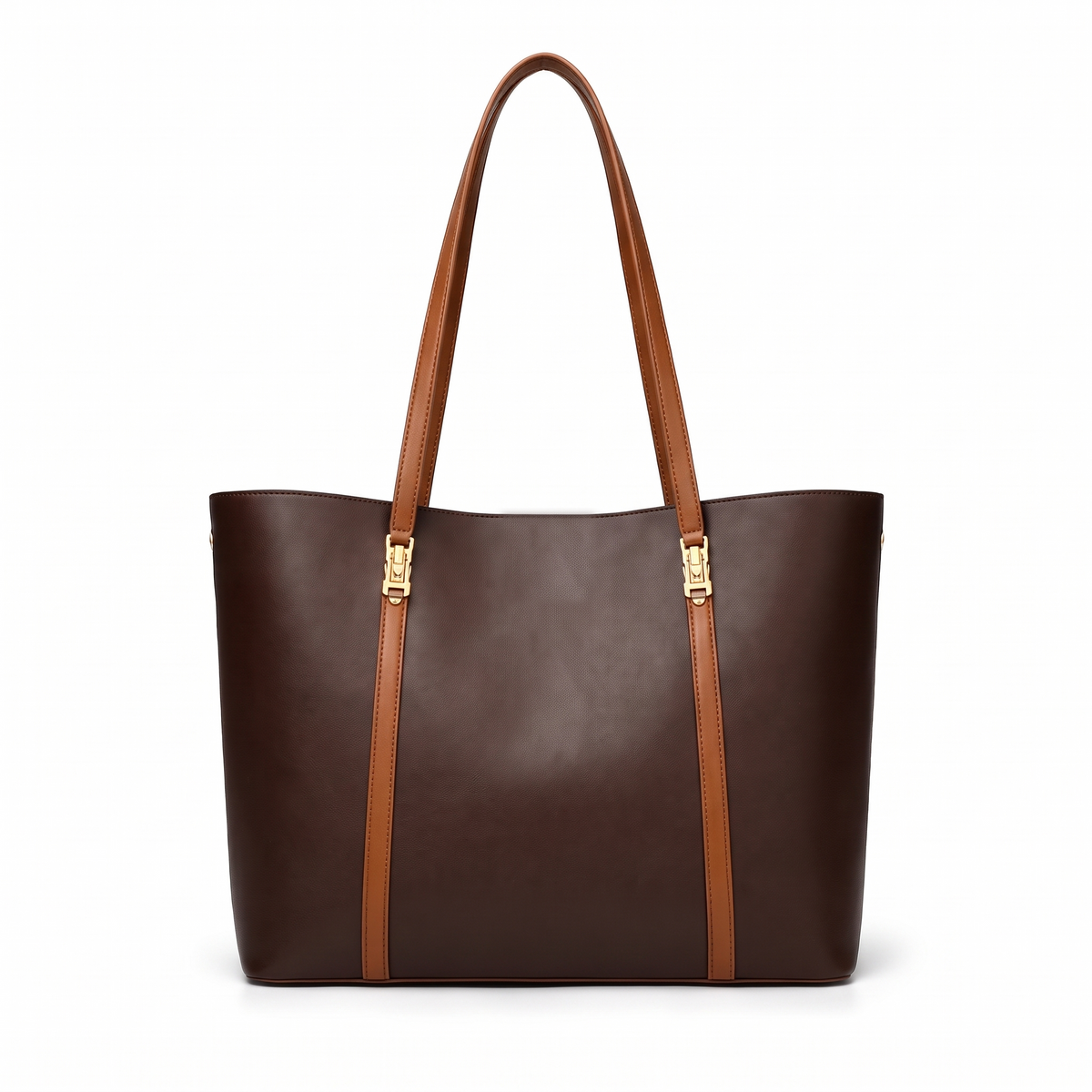 Women's Faux Leather Clasp Tote Bag in Brown