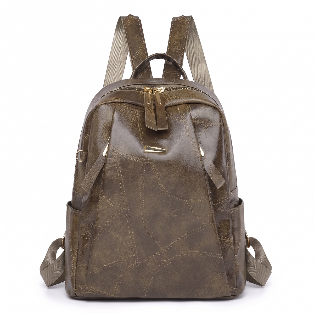 Women's Faux Leather Dome Backpack in Olive