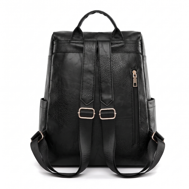 Women's Faux Leather Flap Pocket Backpack, back view
