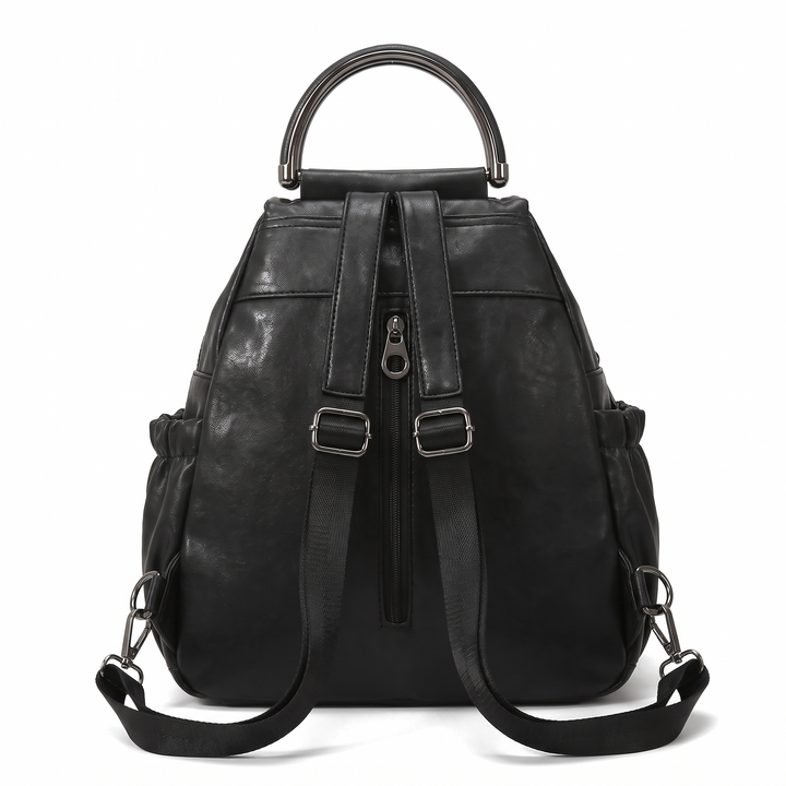 Women's Faux Leather Pleated Backpack, back view