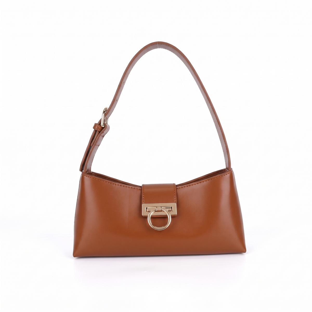 Women's Faux Leather Shoulder Bag in Cognac Brown