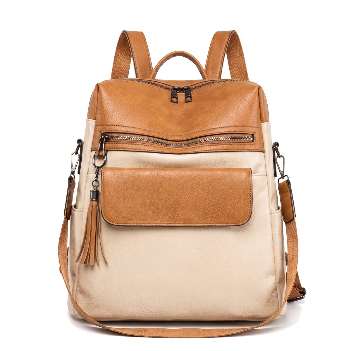 Women's Faux Leather Square Backpack in Cream