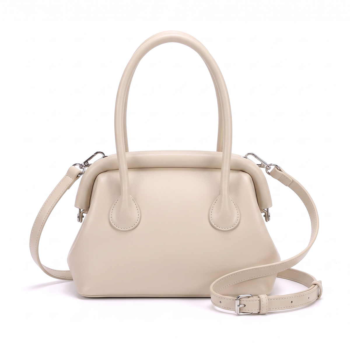 Women's Vegan Leather Top Handle Doctor Bag in Cream