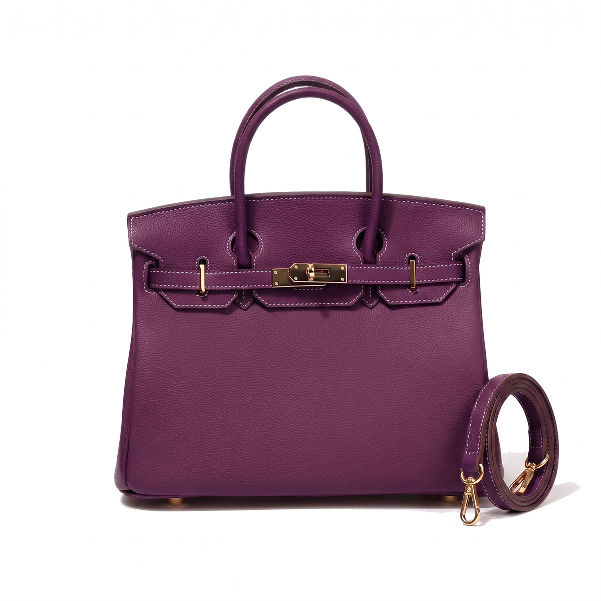 Women's Faux Leather Turn-Lock Top Handle Bag in Purple