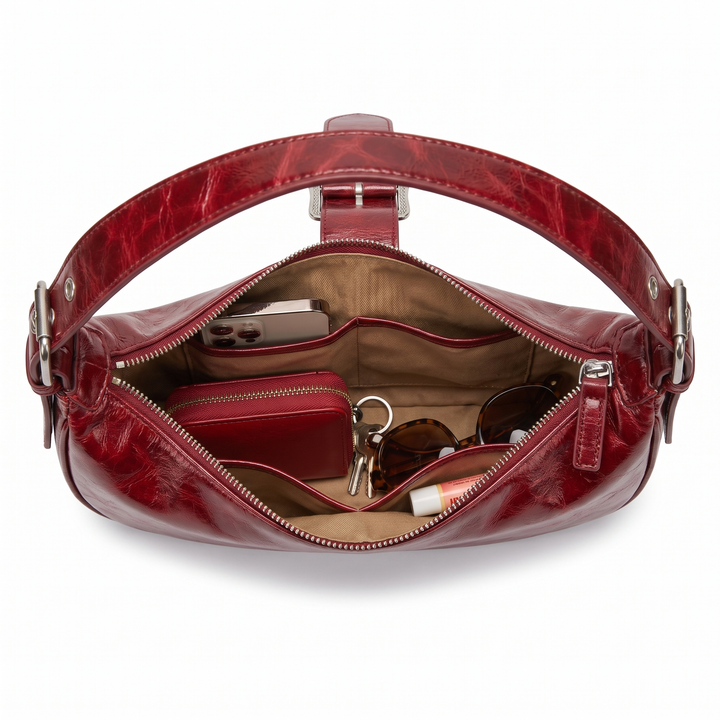 Women's Vegan Leather Western Buckle Shoulder Bag, interior