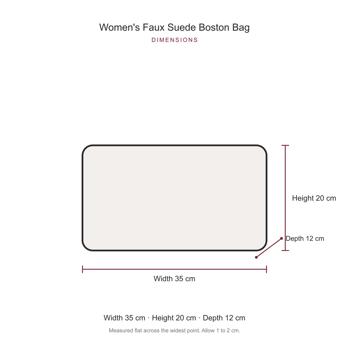 Women's Faux Suede Boston Bag, dimensions