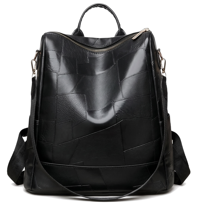 Women's Glossy Faux Leather Patchwork Backpack, front view