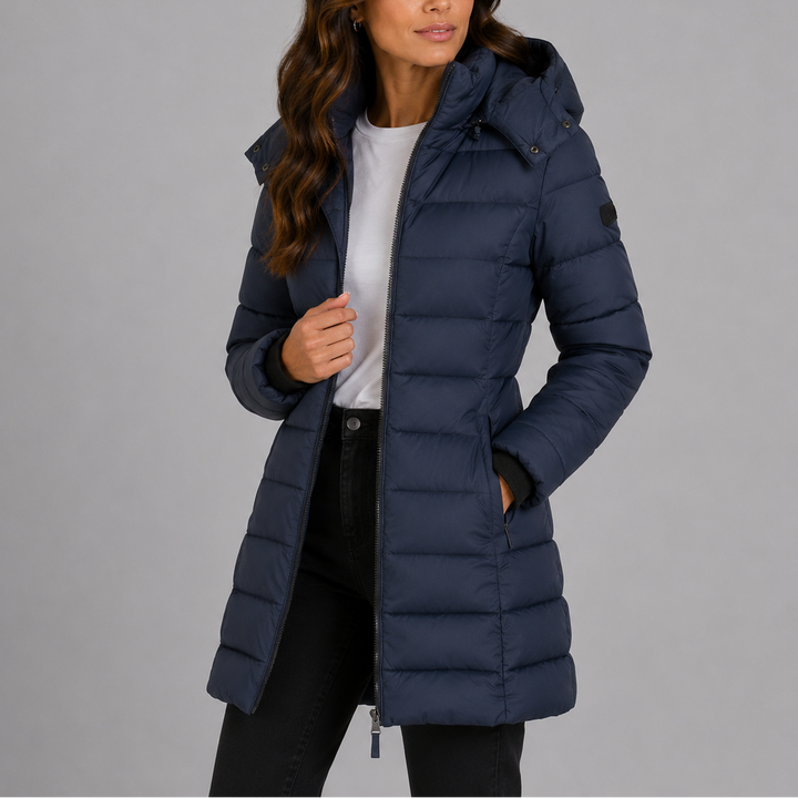 Women's Hooded Quilted Puffer Jacket in Navy