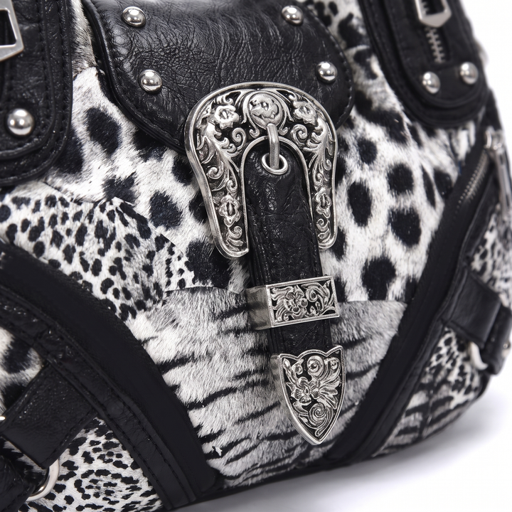 Women's Leopard Print Hobo Bag, hardware close-up