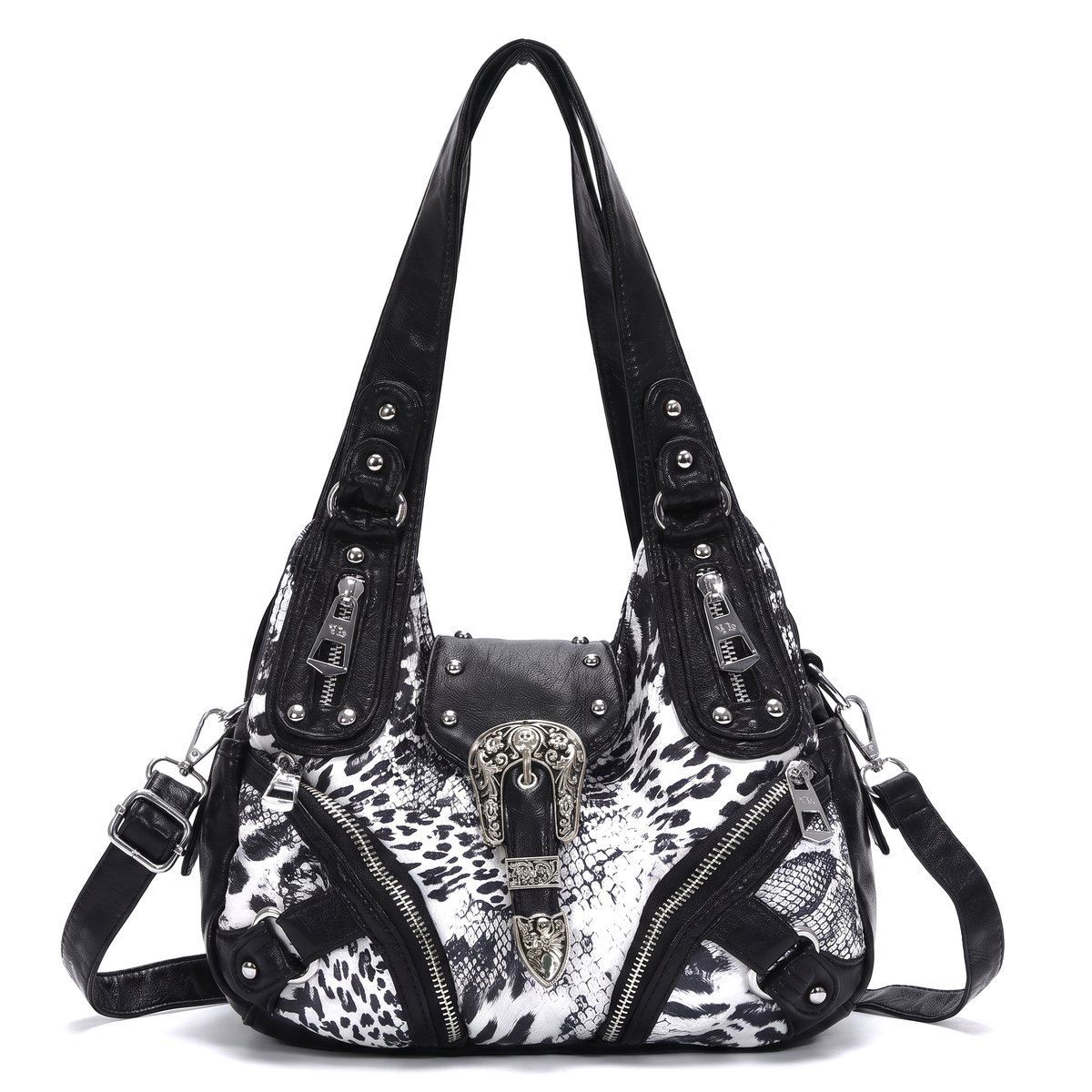 Women's Leopard Print Hobo Bag in Black and White Zebra