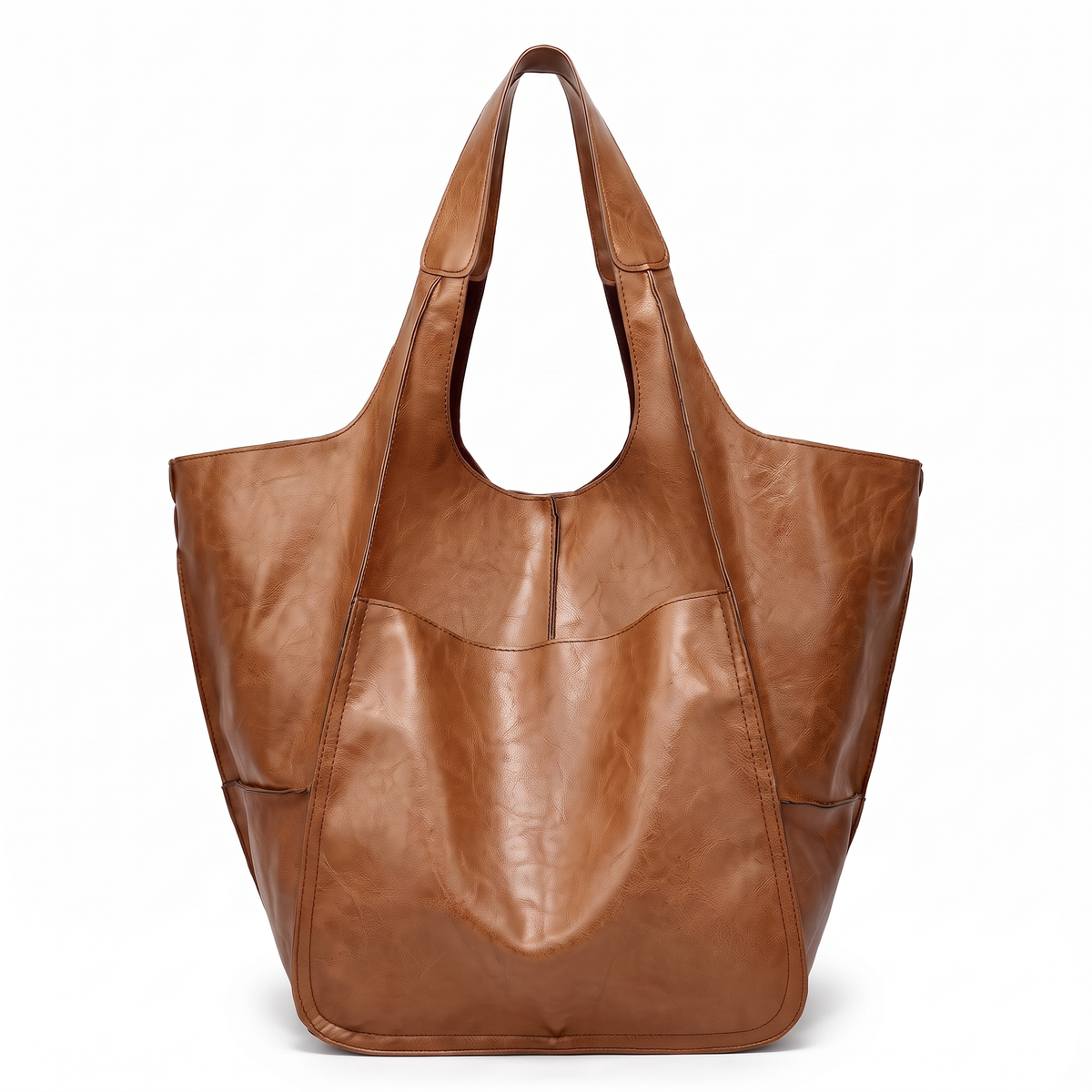 Women's Oversized Slouchy Faux Leather Tote Bag in Light Brown