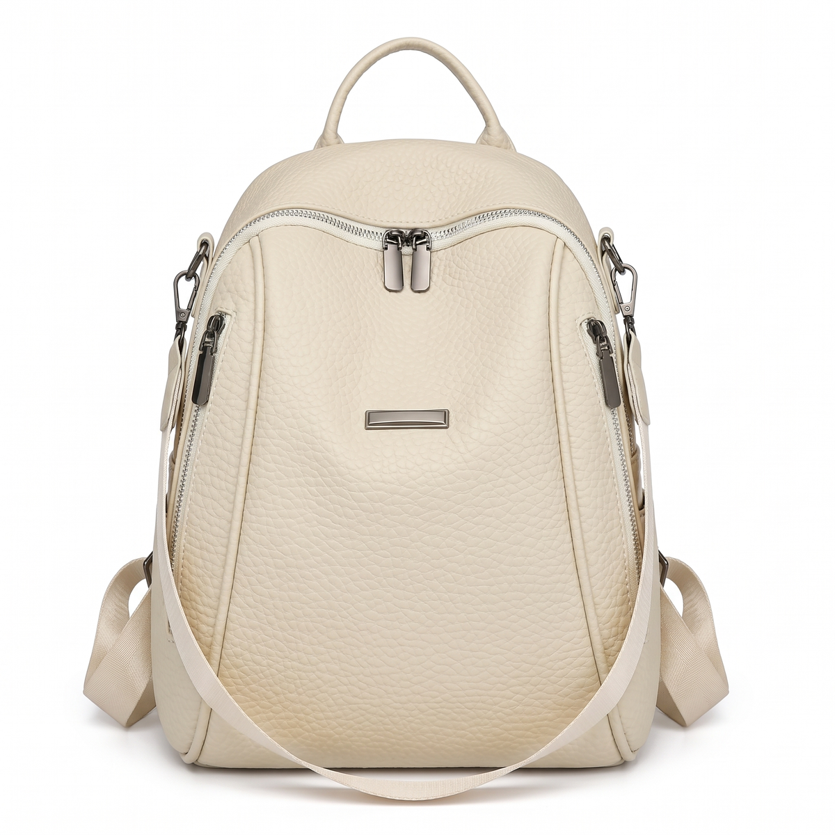 Women's Pebbled Faux Leather Backpack in Cream