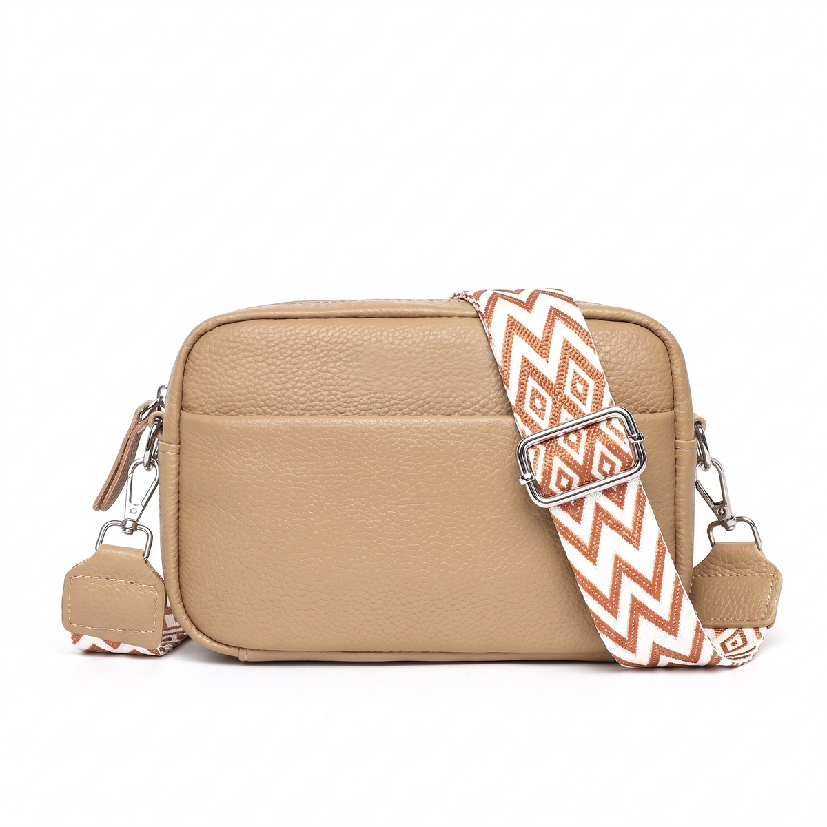 Women's Pebbled Faux Leather Box Crossbody Bag in Khaki