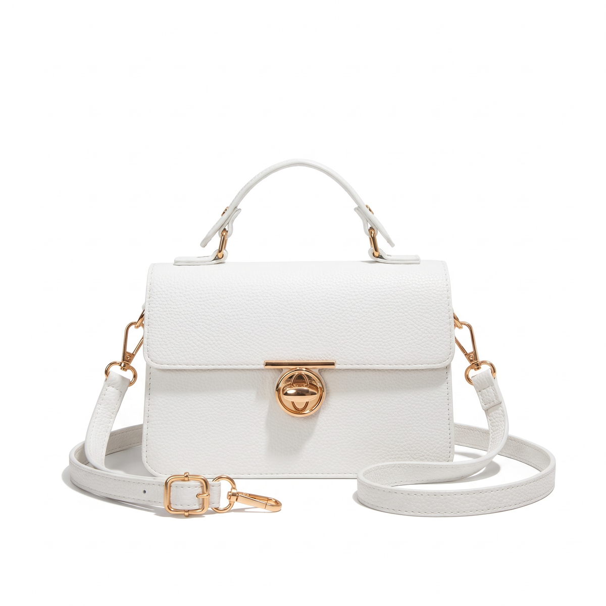 Women's Pebbled Faux Leather Flap Bag in White