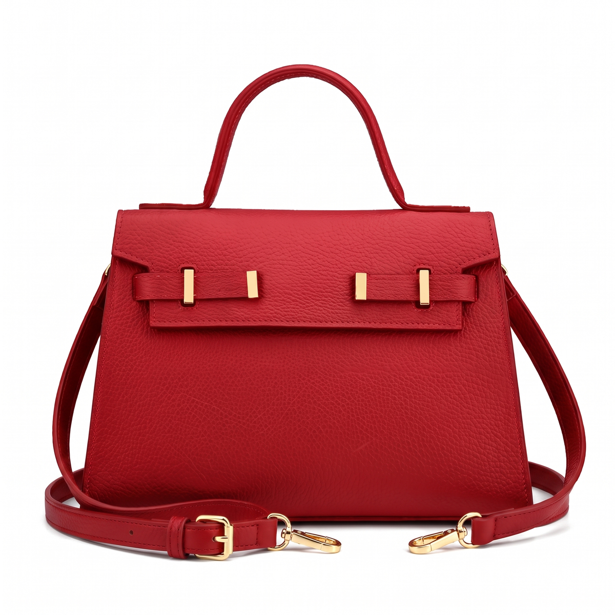 Women's Pebbled Faux Leather Top Handle Bag in Red