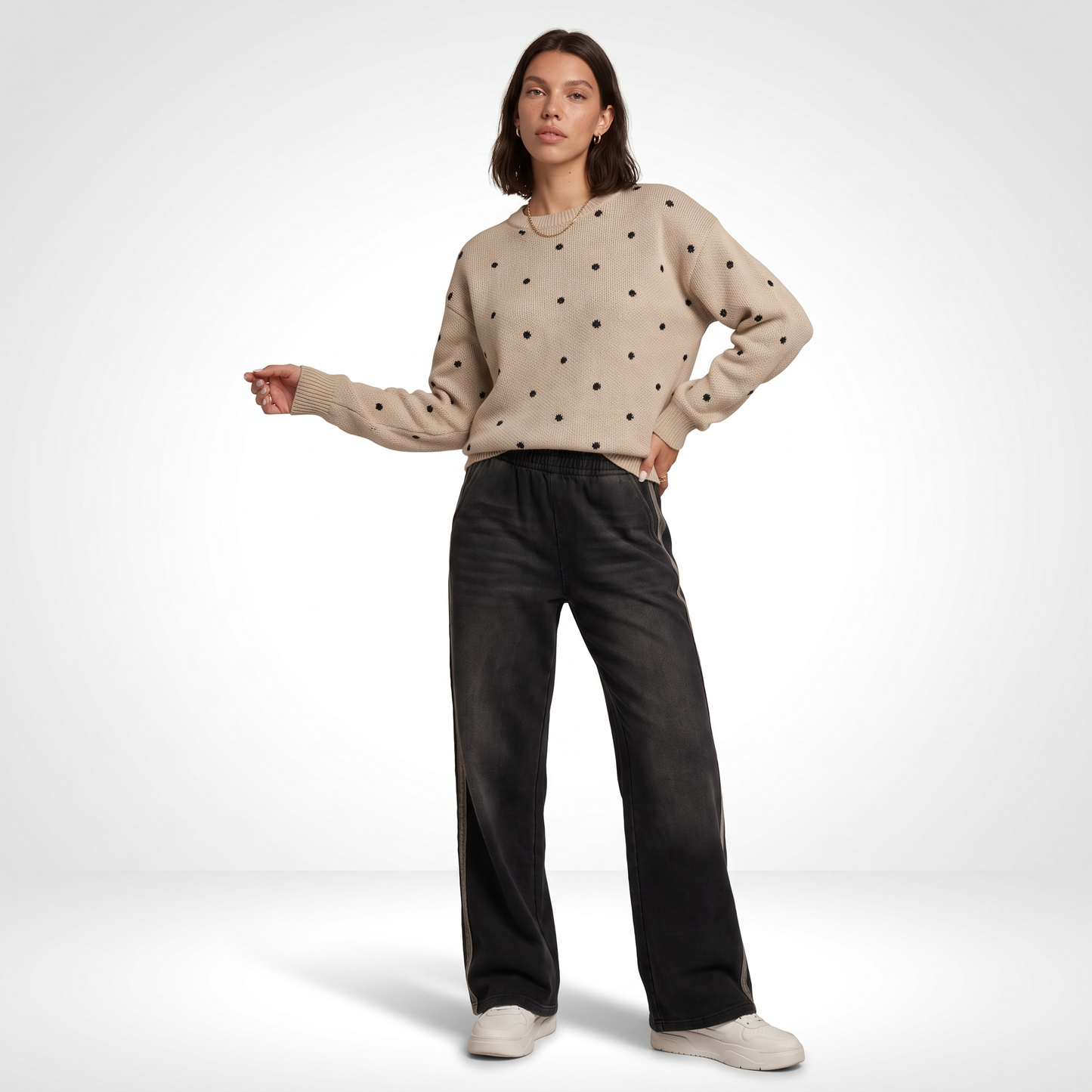Sunoire Polka-Dot Long Sleeve Knit Top front hero