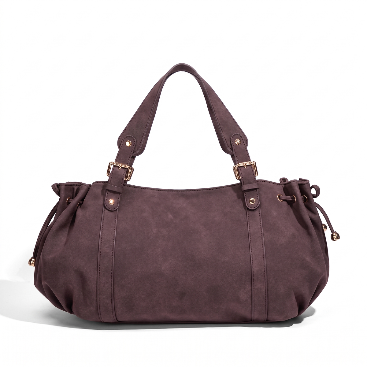 Women's Ruched Faux Suede Hobo Bag in Plum Brown