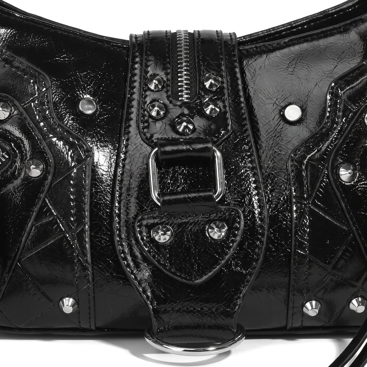 Women's Studded Vegan Leather Shoulder Bag, hardware close-up