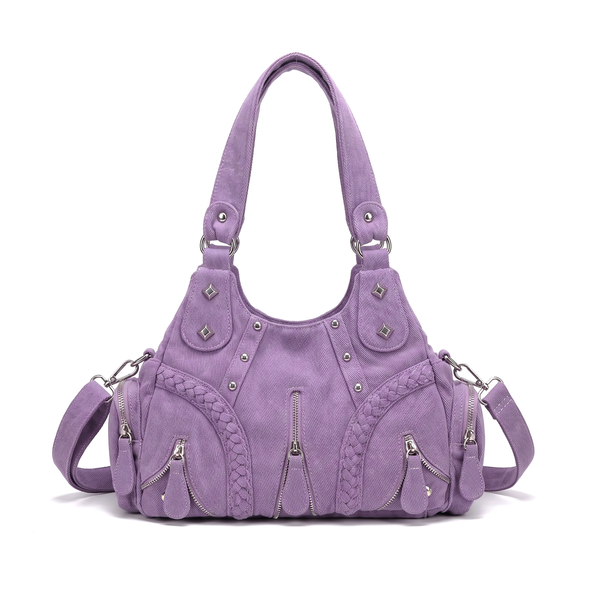 Women's Washed Denim Hobo Bag in Lilac