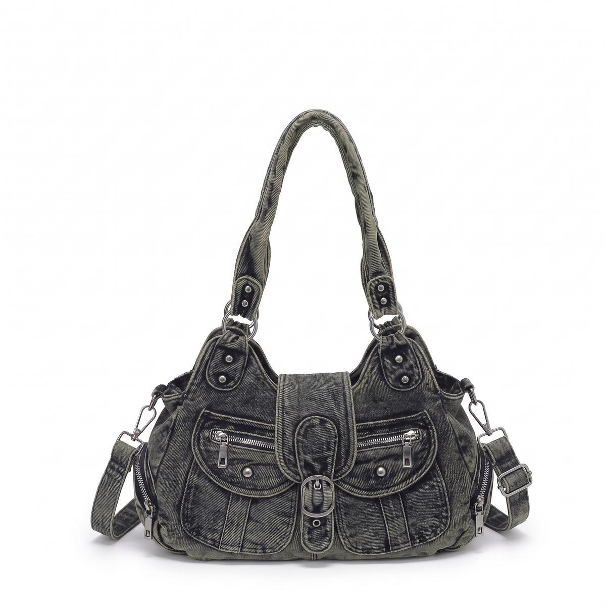 Women's Washed Denim Shoulder Bag in Vintage Grey
