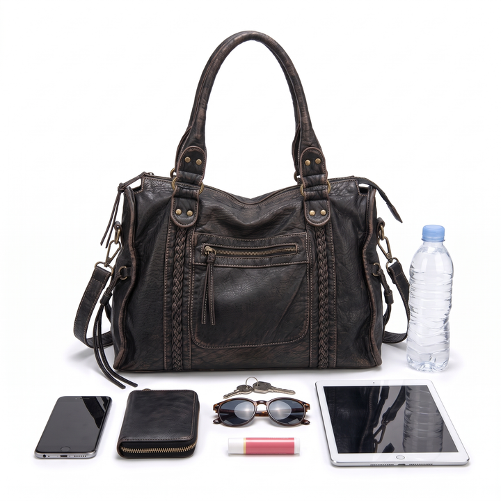 Women's Washed Vegan Leather Large Shoulder Bag, what fits inside