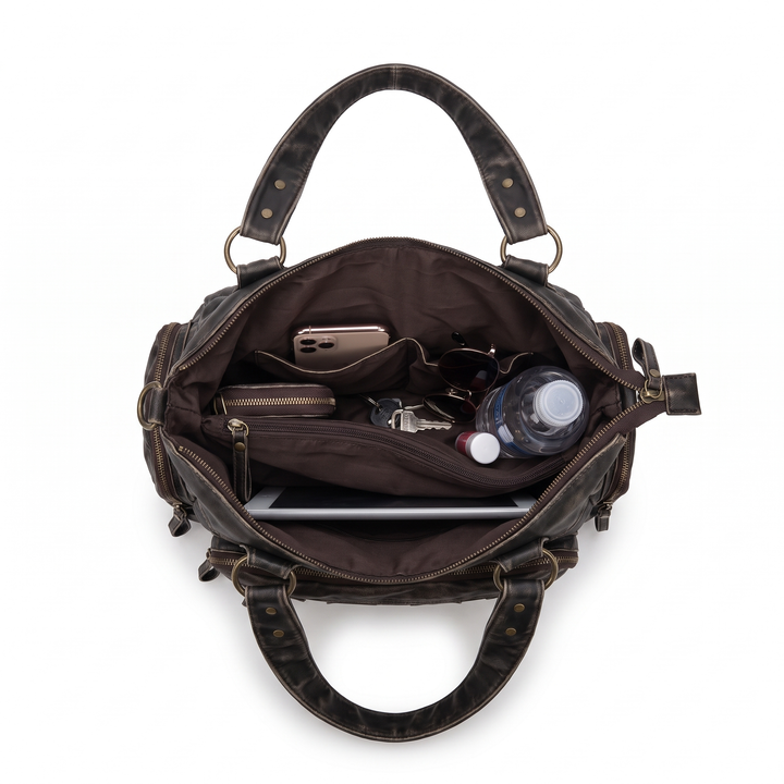 Women's Washed Faux Leather Studded Shoulder Bag, interior