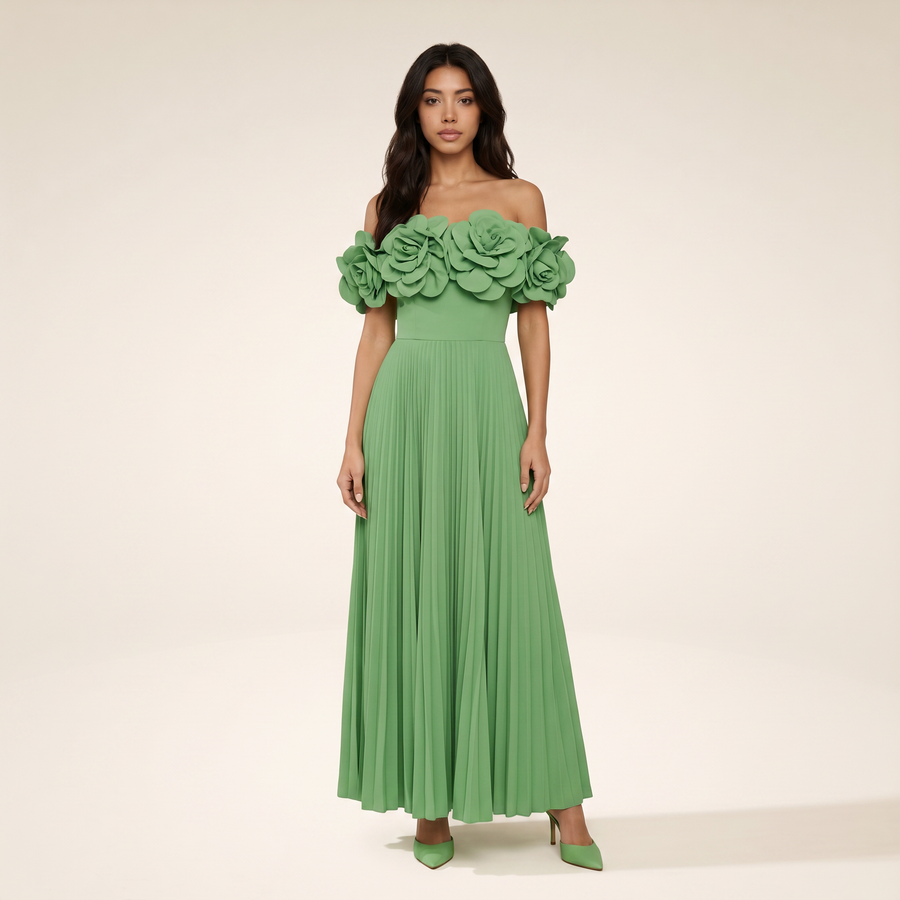 Sunoire your only darling green floral applique off shoulder maxi dress front hero 01