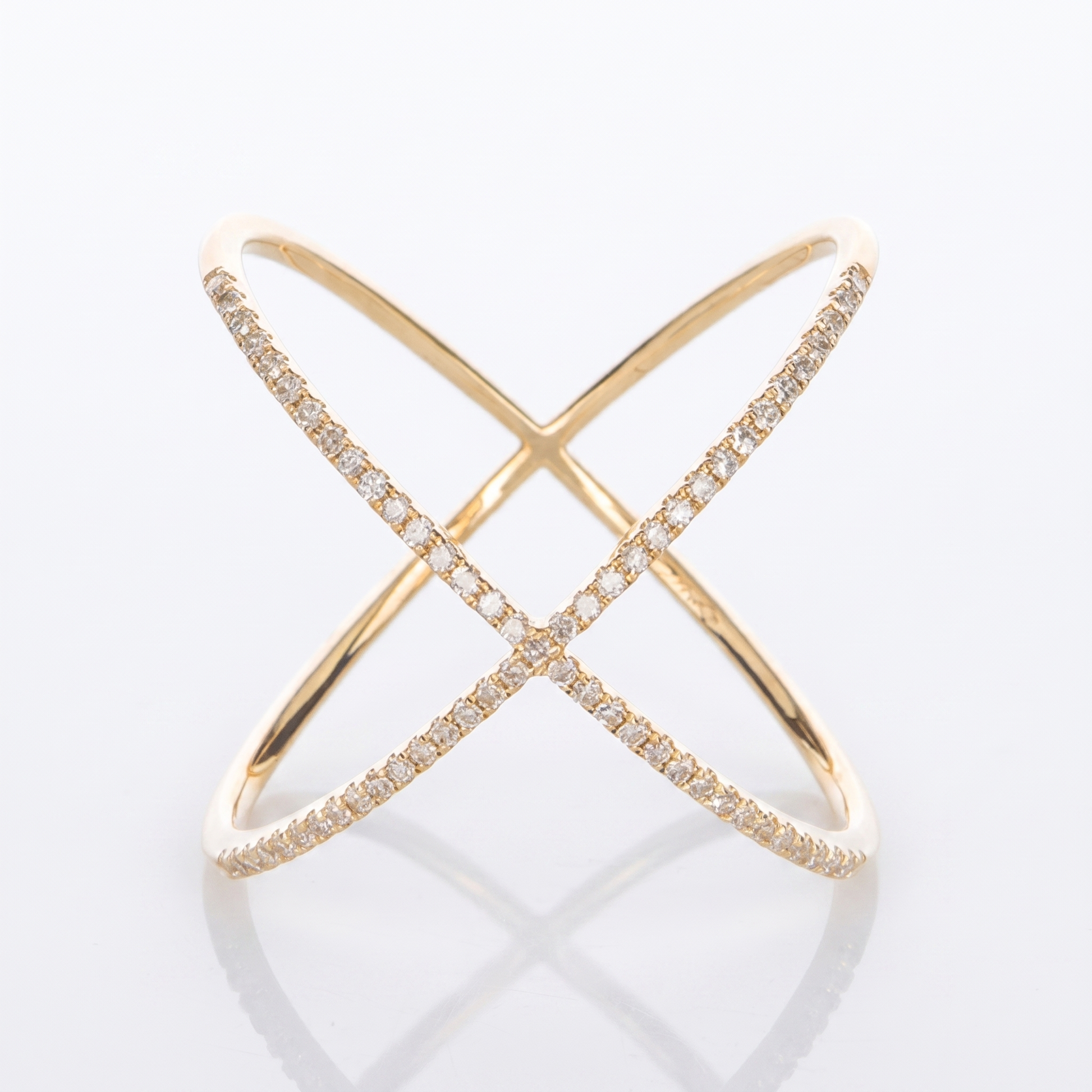Sunoire unique fashion wholesale 925 sterling silver luxury minimalist x shape hollow out pave zircon ring fine jewelry rings for girls 01 flatlay 18k gold