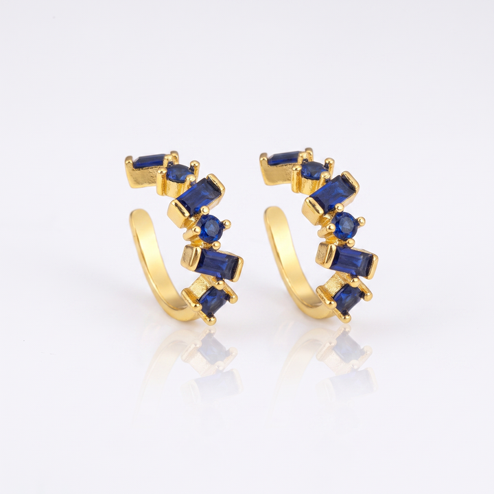Sunoire qiku popular ear clip earrings no piercing cartilage 5 colors crystal women elegant aesthetic cubic zirconia copper jewelry gift 01 flatlay dark blue