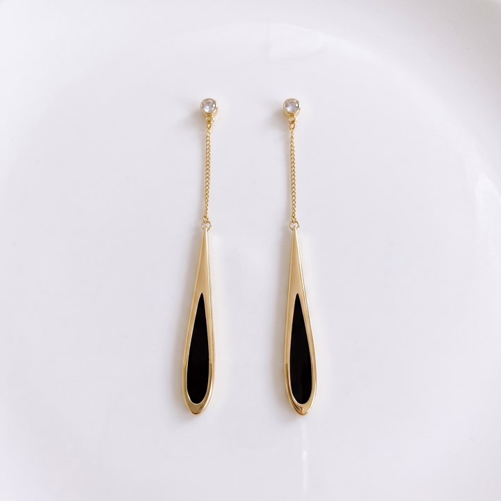 Sunoire fy ed454 long teardrop earrings for women elegant tassel stud earrings premium feel new popular women s earrings 01 flatlay gold and black
