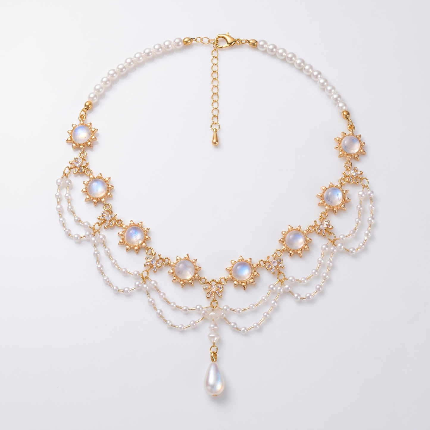Sunoire irregular multi layer embellished alloy snake chain water droplet classic party retro light luxury collarbone high end necklace 01 flatlay gold