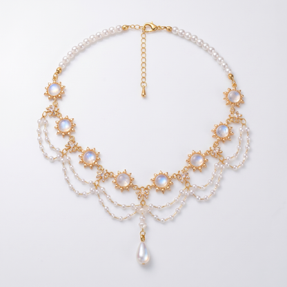 Sunoire irregular multi layer embellished alloy snake chain water droplet classic party retro light luxury collarbone high end necklace 01 flatlay gold