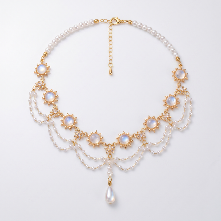 Sunoire irregular multi layer embellished alloy snake chain water droplet classic party retro light luxury collarbone high end necklace 01 flatlay gold