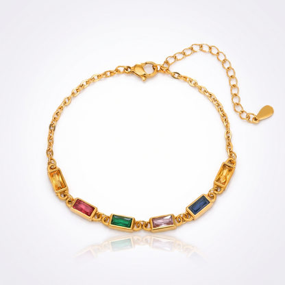 Sunoire fashion stainless steel minimalist french vintage square colorful zirconia women s bracelet 01 flatlay gold