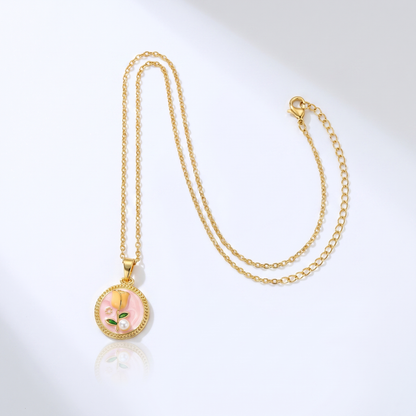 Sunoire dropshipping products wholesale fashion pearl flower transparent gold plated enamel pendant necklace jewelry sets for women 01 flatlay gold