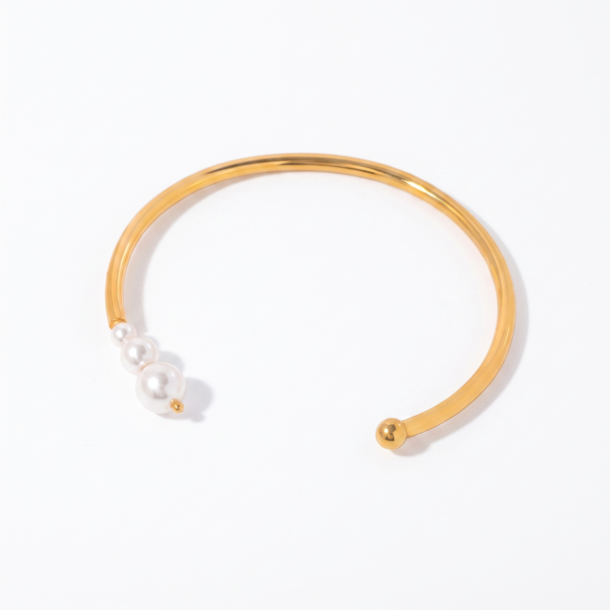 Sunoire high quality stainless steel pearl bracelet women s open adjustable bracelet does not fade titanium steel bracelet jewelry gift 01 flatlay gold