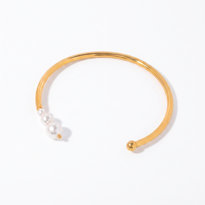 Sunoire high quality stainless steel pearl bracelet women s open adjustable bracelet does not fade titanium steel bracelet jewelry gift 01 flatlay gold